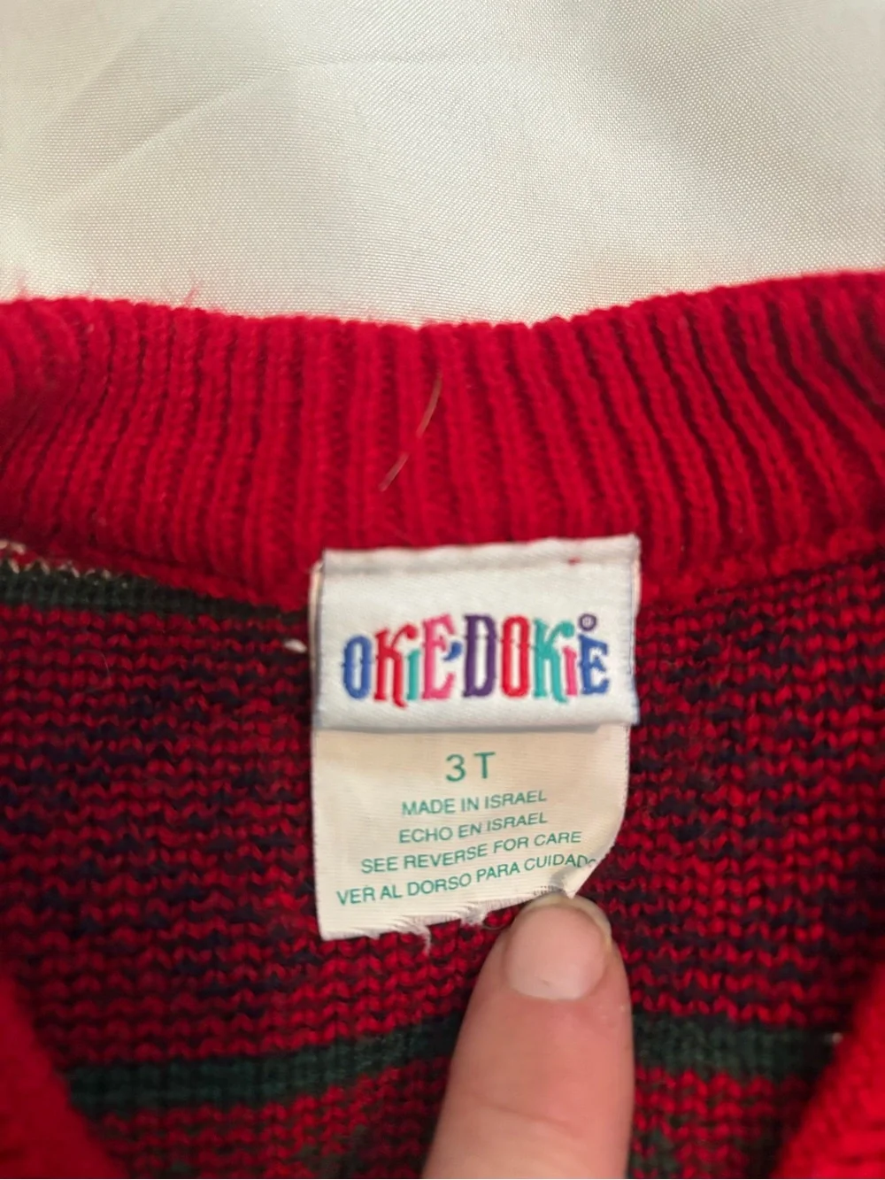 Vintage okie dokie Red and Navy Holiday Knit Cardigan with Animal Motif 3t boy